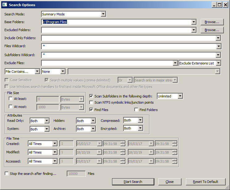 Search Options Summary Mode